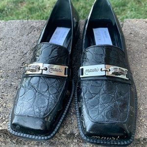 Mauri Ladies Black Crocodile Loafer Shoes